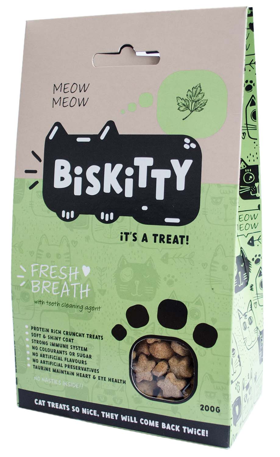 Biskitty Fresh Breath Cat Treats 200g - Crunchy Dental Health Biscuits - Pet Pharma