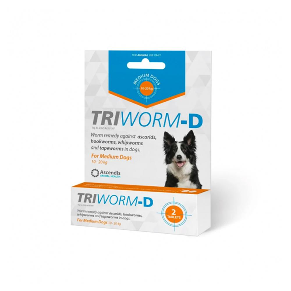 Triworm-D Dewormer for Medium Dogs – 2 Tablets (10’s Pack)