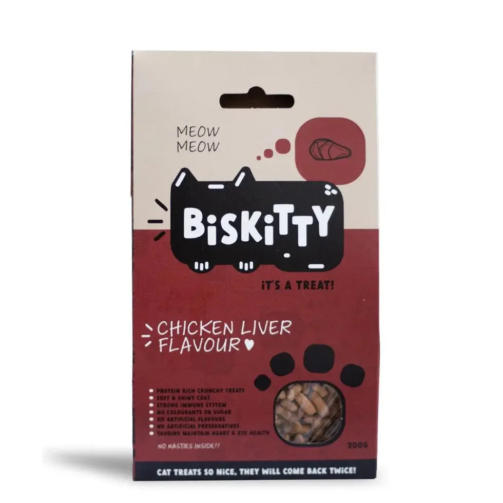 Biskitty Chicken Liver Cat Treats 200g - Protein Rich Crunchy Biscuits - Pet Pharma