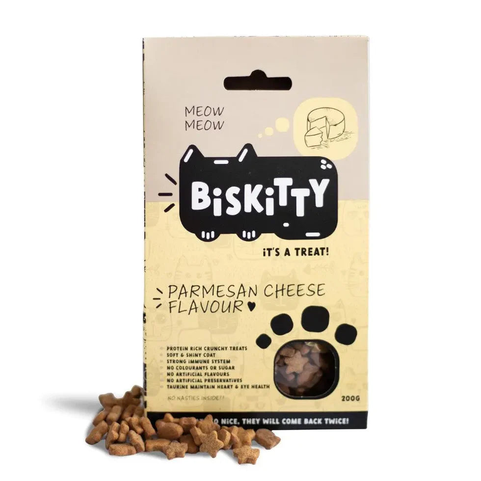 Biskitty Parmesan Cheese Cat Treats 200g - High Protein Crunchy Biscuits - Pet Pharma