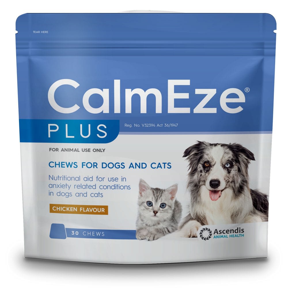 CalmEze Plus Chews for Dogs & Cats (30’s) – Anxiety & Stress Relief | Vet-Recommended Calming Supplement
