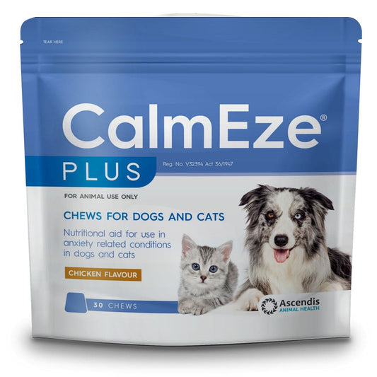 CalmEze Plus Chews for Dogs & Cats (30’s) – Anxiety & Stress Relief | Vet-Recommended Calming Supplement