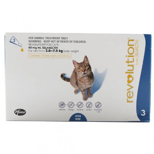 Revolution Blue for Cats 2.6–7.5 kg (3 Tubes) – Monthly Flea, Heartworm & Parasite Spot-On