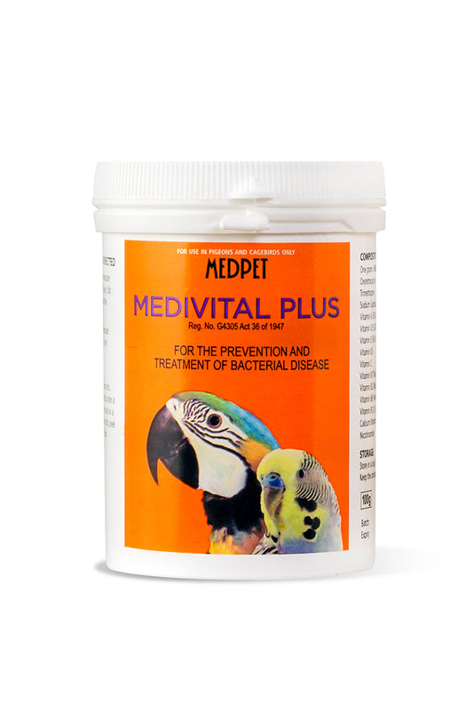Medivital Plus 100g: Broad-Spectrum Antibiotic and Vitamin Powder for Cage Birds