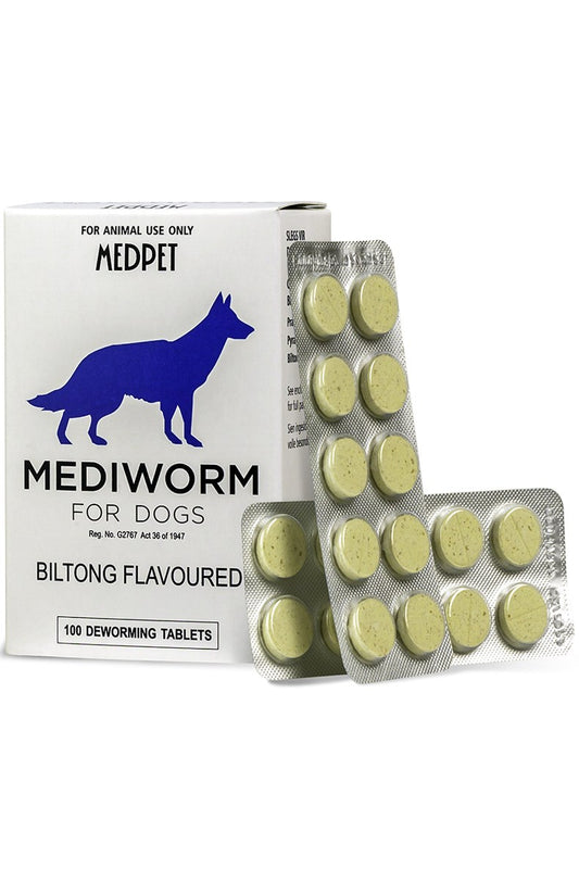 Mediworm for Dogs – 100 Tablets, Biltong Flavour, Broad-Spectrum Dewormer